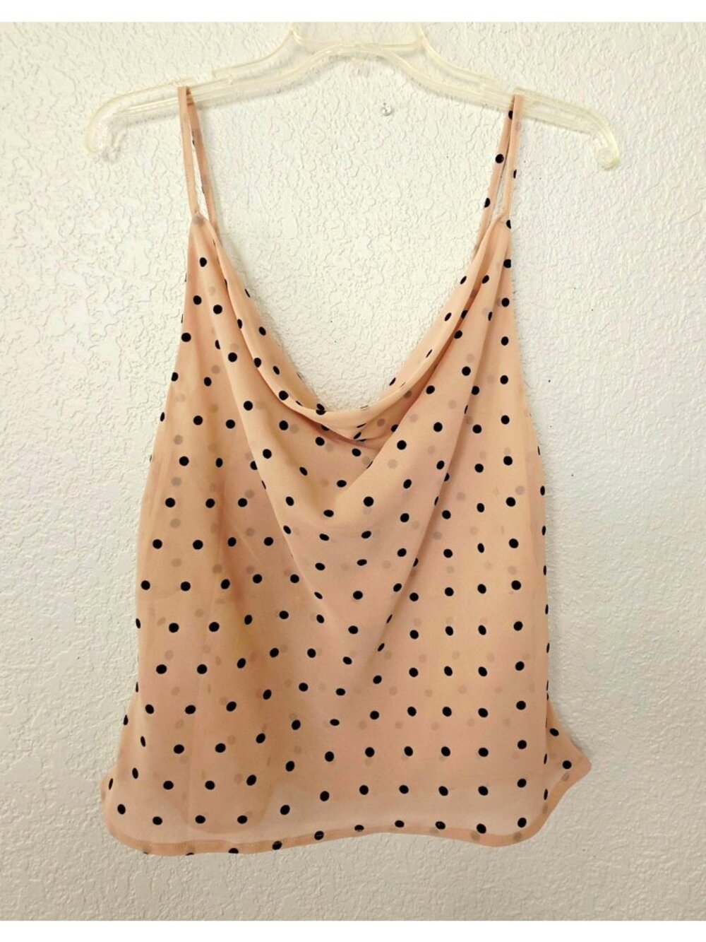 Sans Souci Beige/Black Polka Dot Cowl Neck Camisole Tank Adjustable Strap S